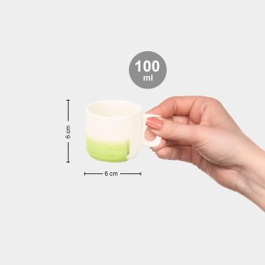Hitech Sales 100 ml Stoneware Cup White & Green | Microwave Safe Ceramic Cup | Ideal for Daily Use
