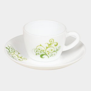 Hitech Sales 120 ml Opalware Cup & Saucer Set Green | Microwave Safe Ceramic Cup | Ideal for Daily Use