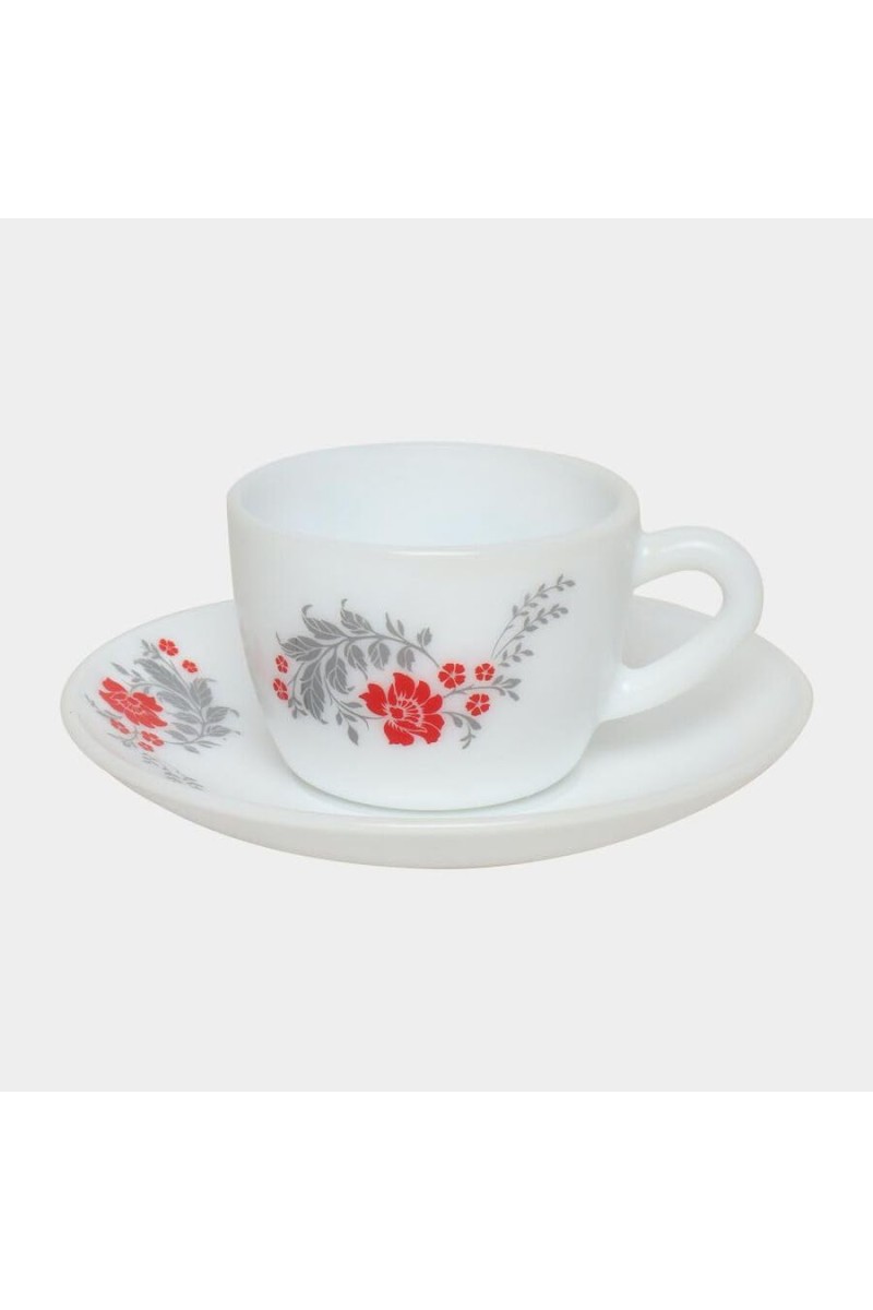 Hitech Sales 130 ml Opalware Cup & Saucer Set Red | Microwave Safe Ceramic Cup | Ideal for Daily Use