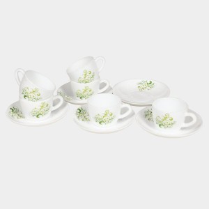 Hitech Sales 120 ml Opalware Cup & Saucer Set Green | Microwave Safe Ceramic Cup | Ideal for Daily Use