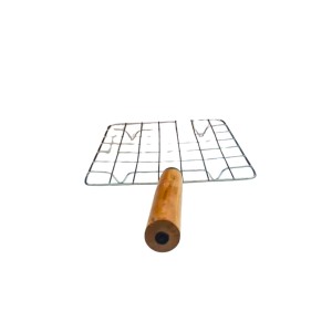 Stainless Steel Grill with Wooden Handle - Non-Stick Mesh Grilling Rack for Fish, meat, and Delicate Food