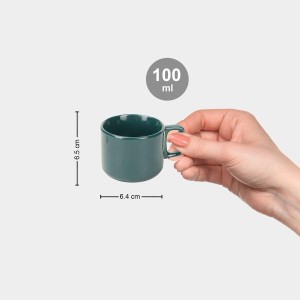 Hitech Sales 100 ml Stoneware Cup Green | Microwave Safe Ceramic Cup | Ideal for Daily Use