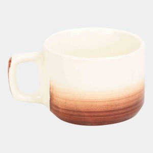 Hitech Sales 100 ml Stoneware Cup White & Brown | Microwave Safe Ceramic Cup | Ideal for Daily Use