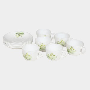 Hitech Sales 120 ml Opalware Cup & Saucer Set Green | Microwave Safe Ceramic Cup | Ideal for Daily Use