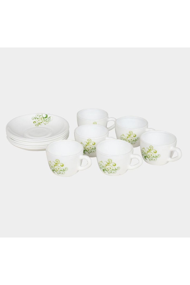 Hitech Sales 120 ml Opalware Cup & Saucer Set Green | Microwave Safe Ceramic Cup | Ideal for Daily Use