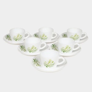Hitech Sales 120 ml Opalware Cup & Saucer Set Green | Microwave Safe Ceramic Cup | Ideal for Daily Use