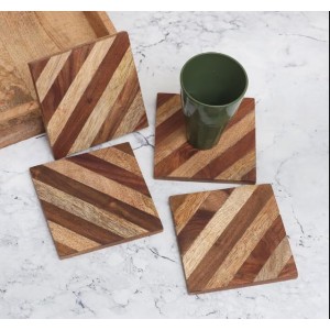 Handmade Wooden Tea Coasters – Set of 4 | Rustic Drink Mats for Home, Office, Table Décor | Reusable Wooden Cup Coaster Set for Tea, Coffee & Drinks
