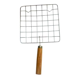 Stainless Steel Grill with Wooden Handle - Non-Stick Mesh Grilling Rack for Fish, meat, and Delicate Food