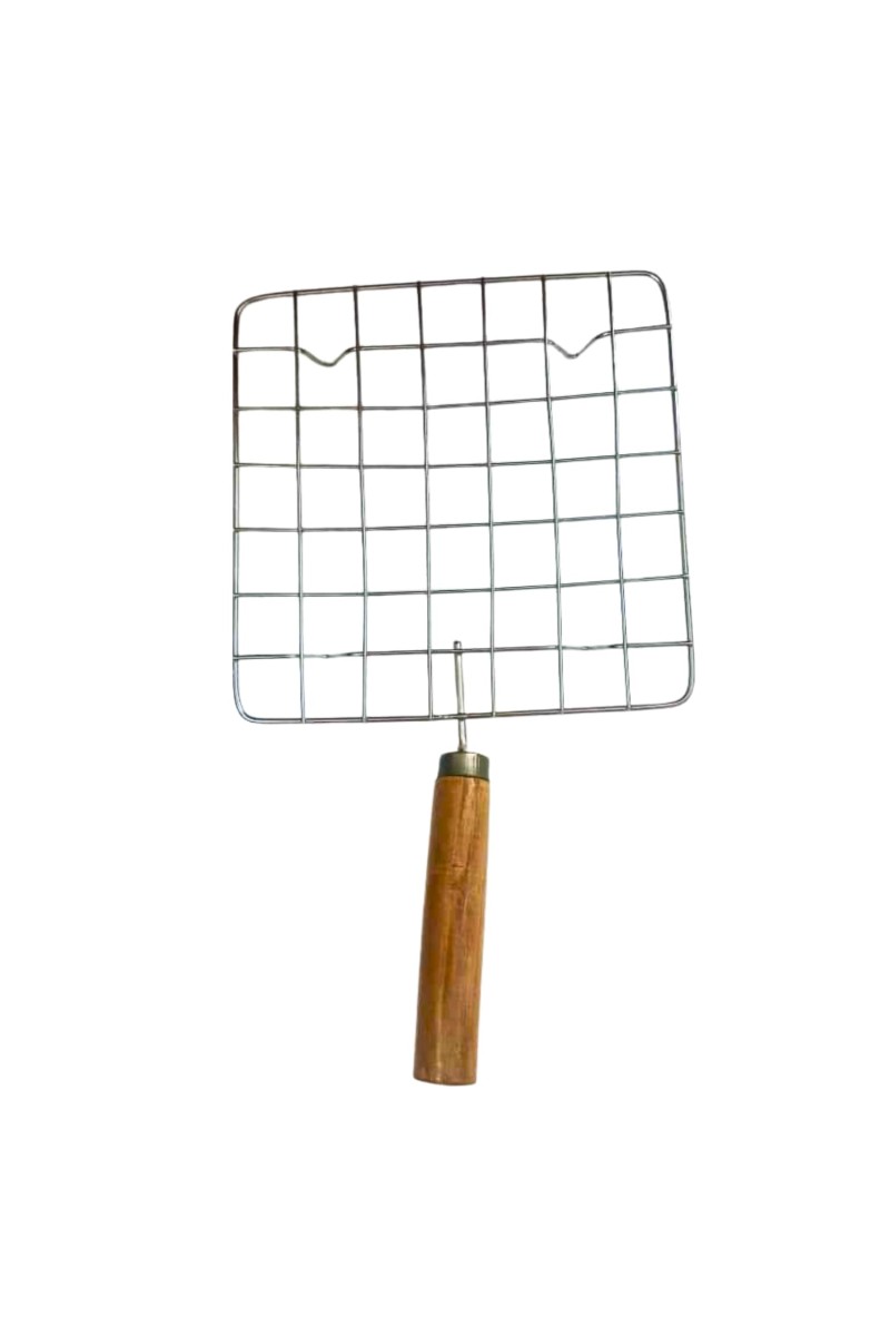Stainless Steel Grill with Wooden Handle - Non-Stick Mesh Grilling Rack for Fish, meat, and Delicate Food