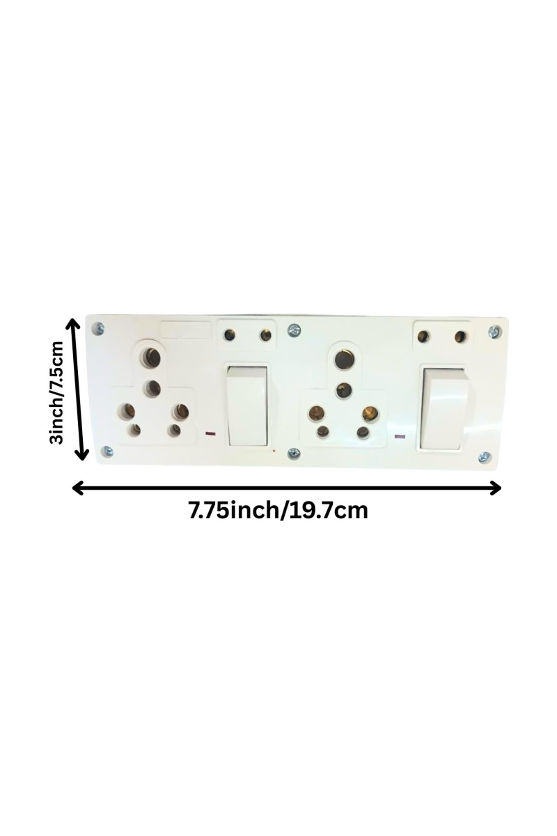 4 Universal Socket with 2 Switch Wall Plate, Multi Plug Electrical Outlet Board, Heavy Duty ABS, Home & Office Power Extension Wall Socket
