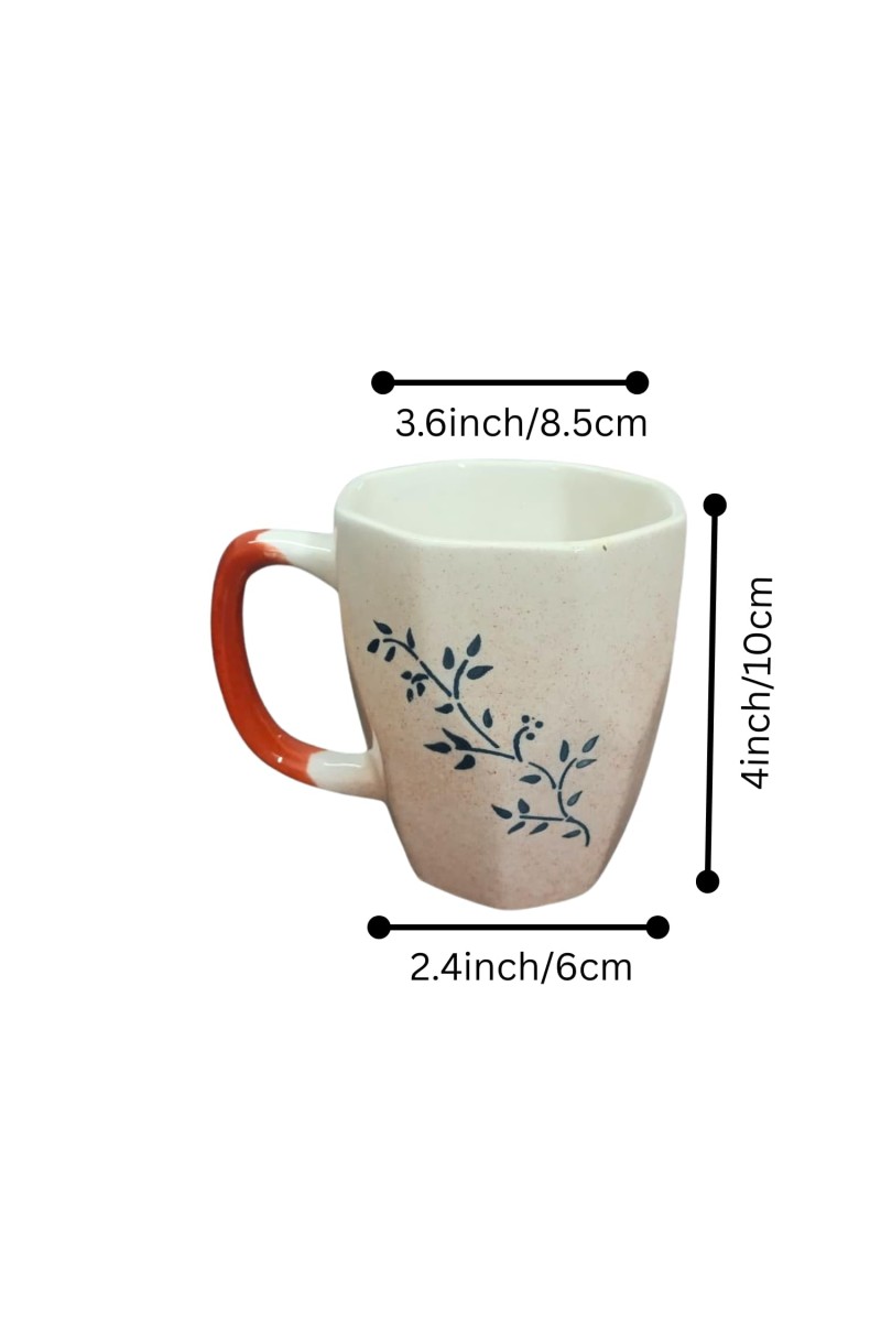 Ceramic Tea & Coffee Mugs Set of 6 – Elegant Leaf Print Cups with Comfortable Handle for Home, Office & Gifting