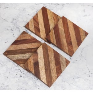 Handmade Wooden Tea Coasters – Set of 4 | Rustic Drink Mats for Home, Office, Table Décor | Reusable Wooden Cup Coaster Set for Tea, Coffee & Drinks
