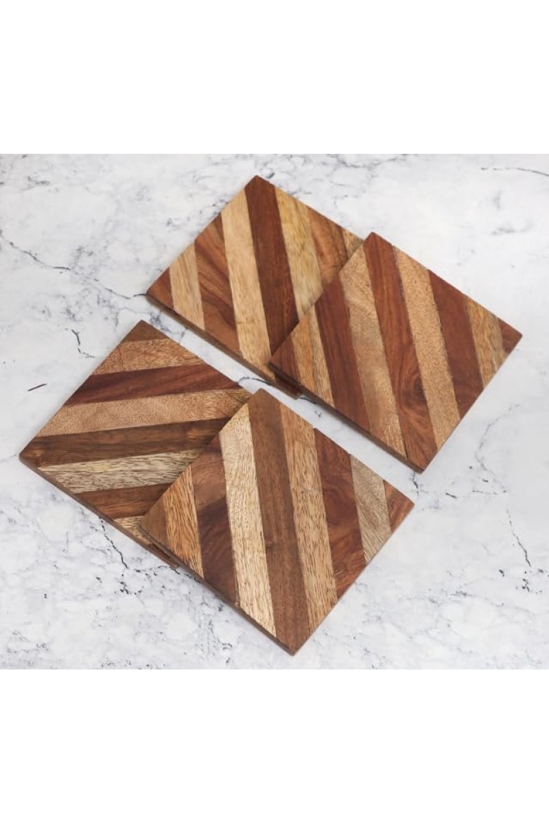 Handmade Wooden Tea Coasters – Set of 4 | Rustic Drink Mats for Home, Office, Table Décor | Reusable Wooden Cup Coaster Set for Tea, Coffee & Drinks