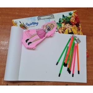 HiTech Sales Wooden Drawing Board with Large Drawing Notebook, 10 Drawing + 1 Writing Pencil 2 Eraser 1 Sharpner one 15 cm Scale one 2 lid Pencil Box Combo at Low Cost for Kids/Students, Girls & Boys