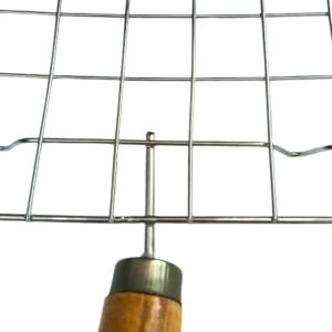 Stainless Steel Grill with Wooden Handle - Non-Stick Mesh Grilling Rack for Fish, meat, and Delicate Food