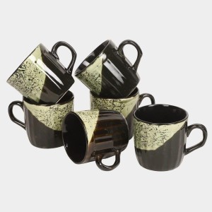 Hitech Sales 120 ml Stoneware Cup Set of 6 Black | Durable & Microwave Safe | Set for Tea/Coffee Elegant Design