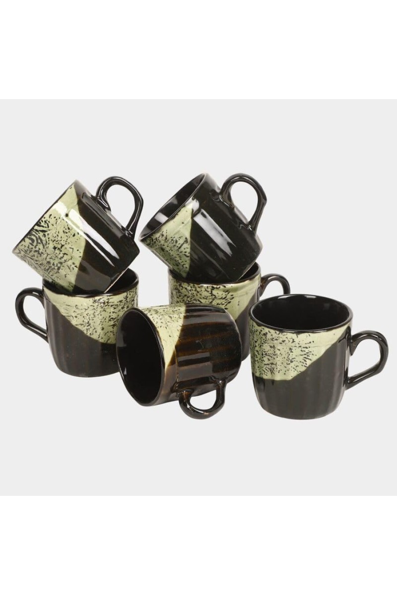 Hitech Sales 120 ml Stoneware Cup Set of 6 Black | Durable & Microwave Safe | Set for Tea/Coffee Elegant Design