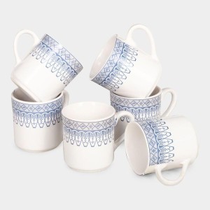 Hitech Sales 120 ml Stoneware Cup Set of 6 Blue | Durable & Microwave Safe | Set for Tea/Coffee Elegant Design