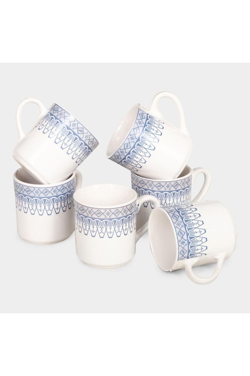 Hitech Sales 120 ml Stoneware Cup Set of 6 Blue | Durable & Microwave Safe | Set for Tea/Coffee Elegant Design