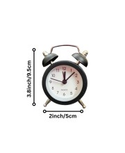 Small Twin-Bell Analog Alarm Clock for Bedroom | Loud Vintage Alarm, Battery Operated Mini Table Clock for Kids & Adults | Portable Classic Bedside Clock (1 Pc) (3.8 inch/2inch) Black
