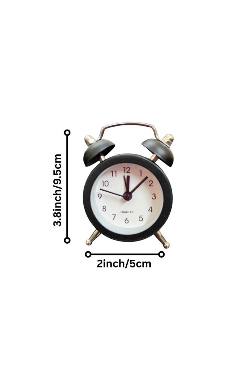Small Twin-Bell Analog Alarm Clock for Bedroom | Loud Vintage Alarm, Battery Operated Mini Table Clock for Kids & Adults | Portable Classic Bedside Clock (1 Pc) (3.8 inch/2inch) Black