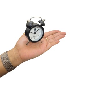 Small Twin-Bell Analog Alarm Clock for Bedroom | Loud Vintage Alarm, Battery Operated Mini Table Clock for Kids & Adults | Portable Classic Bedside Clock (1 Pc) (3.8 inch/2inch) Black