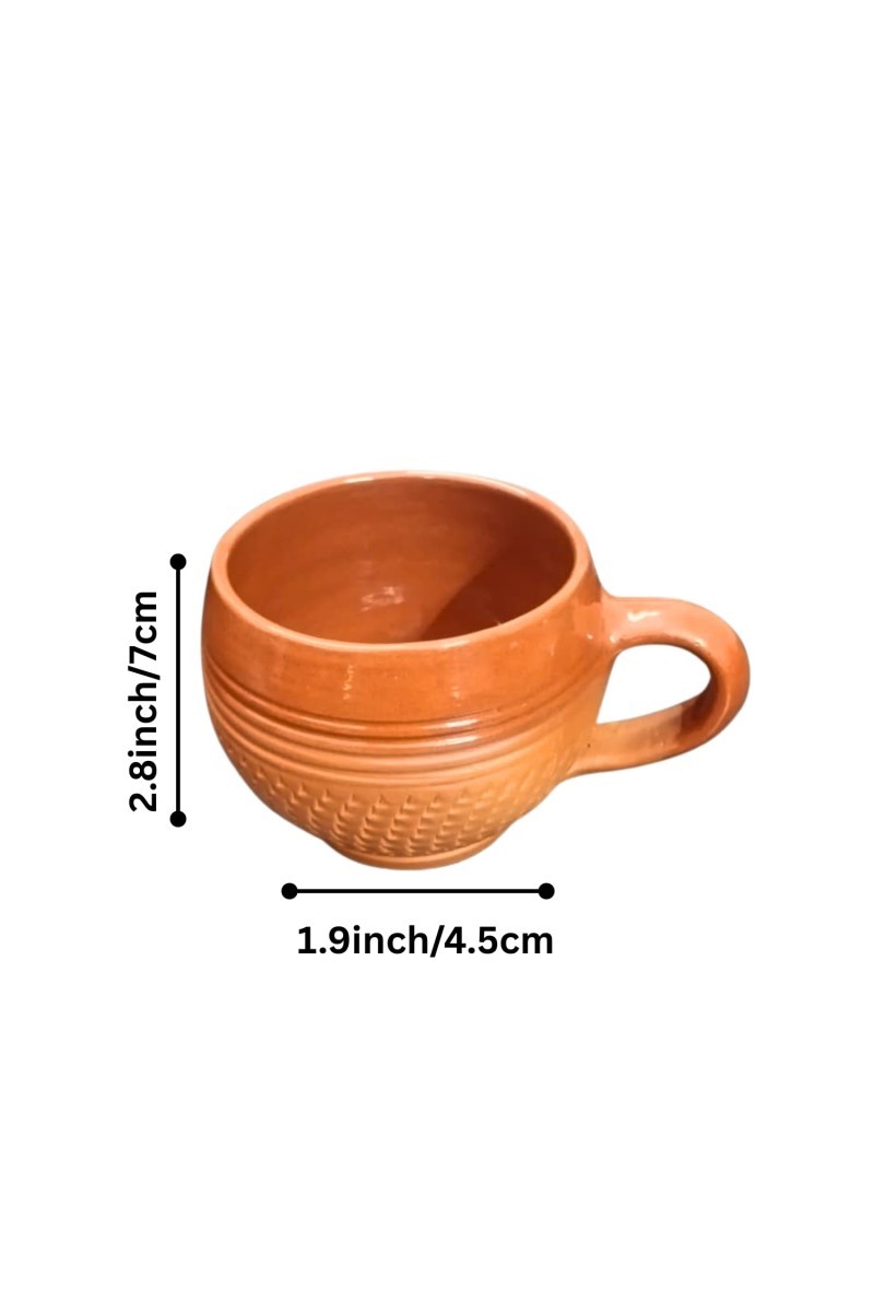 Terracotta Tea Cups with Handle (Set of 2) | Handcrafted Clay Kulhad Cups | Eco-Friendly Traditional Tea & Coffee Cups.