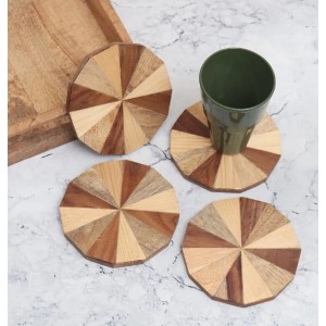 Modern Circle-Shaped Brown Wooden Coasters – Set of 4 | Round Drink Mats for Tea, Coffee & Beverages | Handcrafted Wooden Coaster Set for Home & Office Use