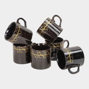 Hitech Sales 120 ml Stoneware Cup Set of 6 Black | Durable & Microwave Safe | Set for Tea/Coffee