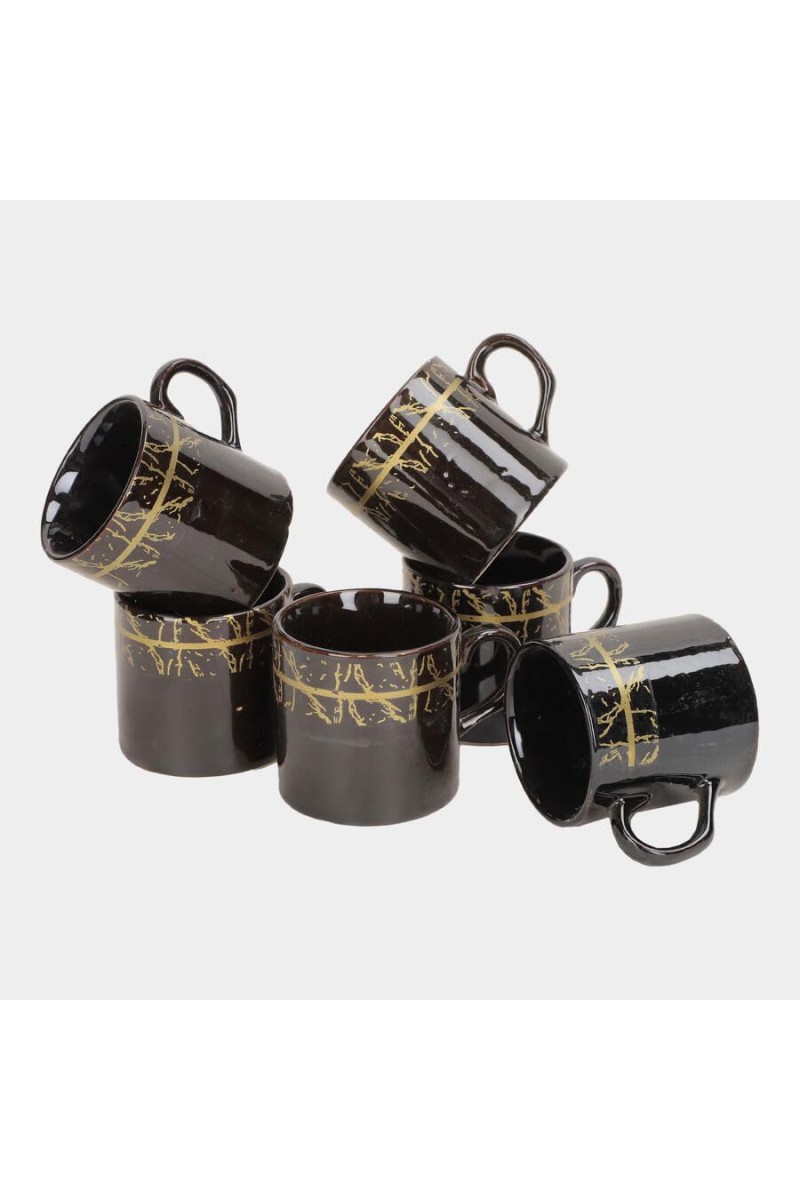 Hitech Sales 120 ml Stoneware Cup Set of 6 Black | Durable & Microwave Safe | Set for Tea/Coffee