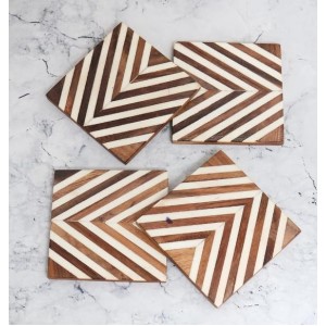 Modern Handcrafted Wooden Coasters – Set of 4 | Stylish Drink Mats for Tea, Coffee & Beverages | Durable Table Coaster Set for Home & Office Décor