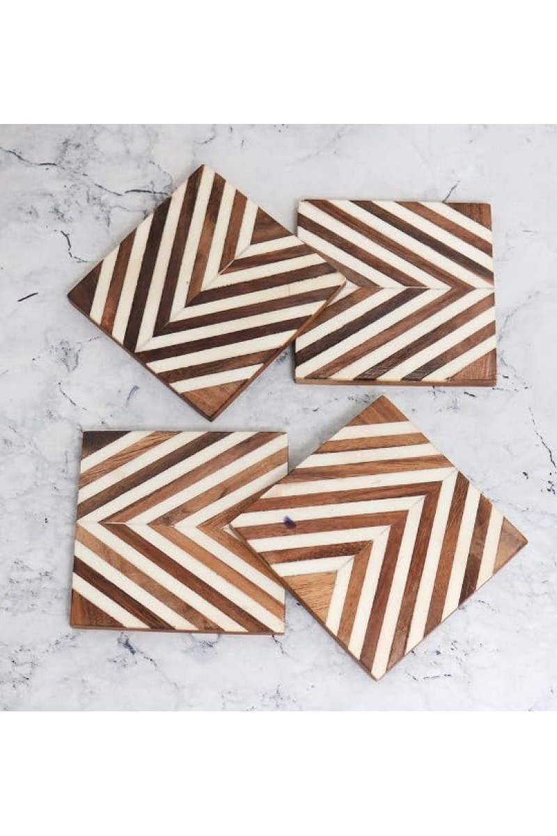 Modern Handcrafted Wooden Coasters – Set of 4 | Stylish Drink Mats for Tea, Coffee & Beverages | Durable Table Coaster Set for Home & Office Décor
