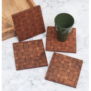 Antique Finish Modern Wooden Coasters – Set of 4 | Handcrafted Tea & Coffee Drink Mats | Rustic Table Coaster Set for Home, Office & Gift Use
