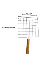 Stainless Steel Grill with Wooden Handle - Non-Stick Mesh Grilling Rack for Fish, meat, and Delicate Food Stainless Steel Grill with Wooden Handle - Non-Stick Mesh Grilling Rack for Fish, meat, and Delicate Food