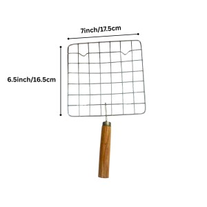 Stainless Steel Grill with Wooden Handle - Non-Stick Mesh Grilling Rack for Fish, meat, and Delicate Food