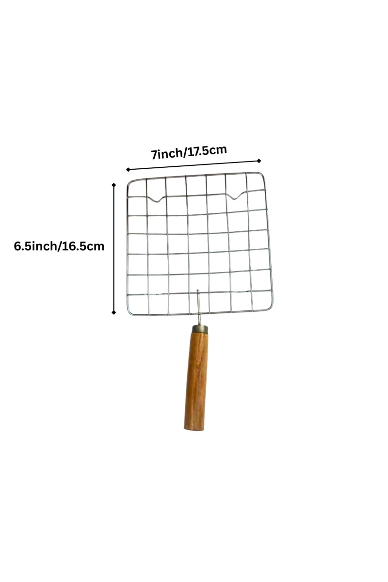 Stainless Steel Grill with Wooden Handle - Non-Stick Mesh Grilling Rack for Fish, meat, and Delicate Food