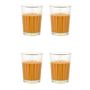 Small Tea Glass Set of 4 | Chai, Milk & Coffee Drinking Glasses | Clear Transparent Durable Glass Tumblers for Home, Kitchen & Office Use
