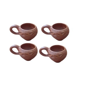 Handcrafted Clay Tea Cup Natural Terracotta Mug Eco-Friendly Pottery Hand Made Kulhad (Set of 4)