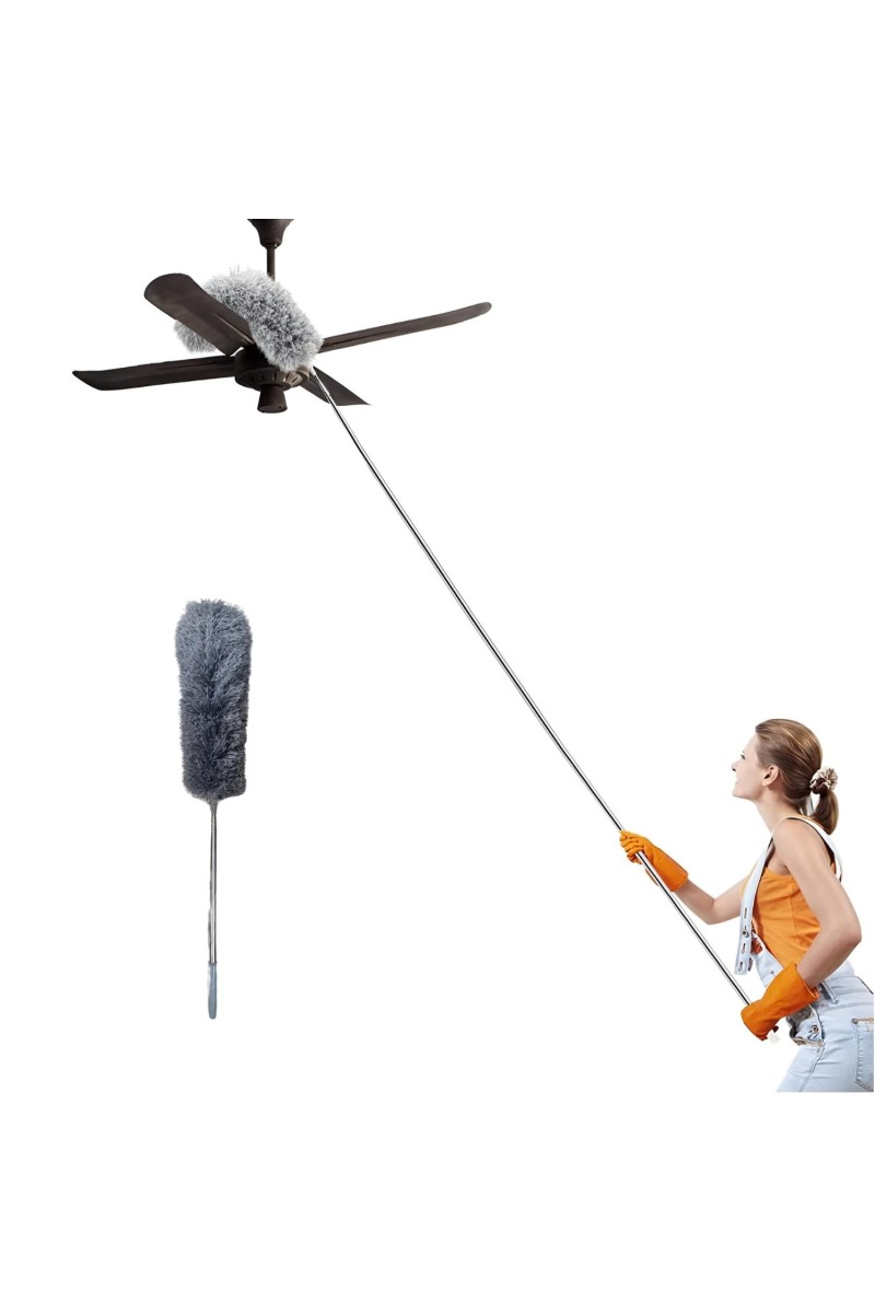 HiTechMart 2025 Upgraded Long Handle Microfiber Feather Ceiling Duster for Dust Cleaning with extendable Pole 100 Inch with Anti Scratch Bendable Brush for Cleaning High Cobweb Stick high Ceiling Fan
