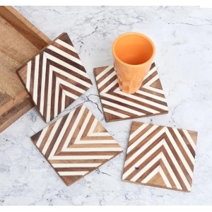 Modern Handcrafted Wooden Coasters – Set of 4 | Stylish Drink Mats for Tea, Coffee & Beverages | Durable Table Coaster Set for Home & Office Décor