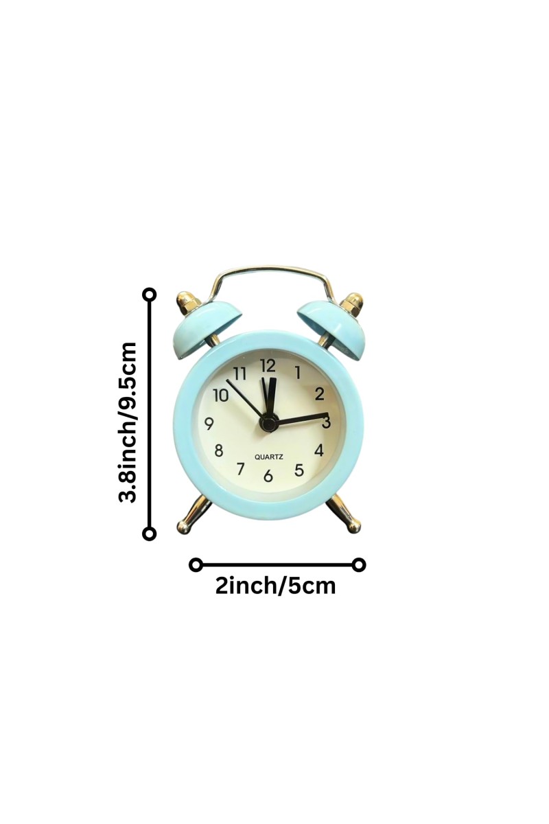 Small Twin-Bell Analog Alarm Clock for Bedroom | Cute Light Sky Blue Vintage Table Clock with Loud Alarm | Battery Operated Mini Bedside Clock for Kids & Adults (1 Pc) (3.8/5inch) (Sky Blue)
