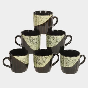 Hitech Sales 120 ml Stoneware Cup Set of 6 Black | Durable & Microwave Safe | Set for Tea/Coffee Elegant Design