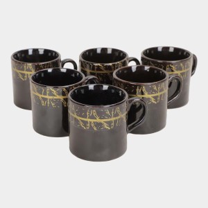 Hitech Sales 120 ml Stoneware Cup Set of 6 Black | Durable & Microwave Safe | Set for Tea/Coffee