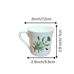 Ceramic Tea & Coffee Cups Set of 6 with Floral Design | White Printed Coffee Mugs for Home, Office & Gifting | Microwave & Dishwasher Safe