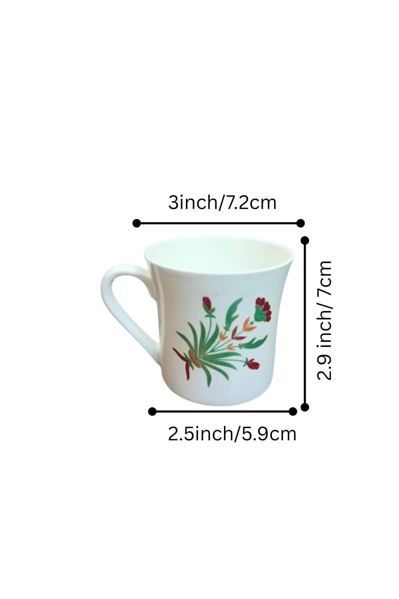Ceramic Tea & Coffee Cups Set of 6 with Floral Design | White Printed Coffee Mugs for Home, Office & Gifting | Microwave & Dishwasher Safe