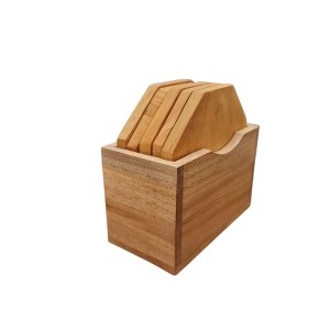 Wooden Coasters Set of 5 with Holder – Natural Wood Tea & Coffee Coaster Set, Heat Resistant Table Protection for Home, Office & Dining