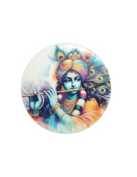 Stainless Steel Round Krishna Fridge Magnet | Decorative Spiritual Magnet for Home & Office | Pack of 1