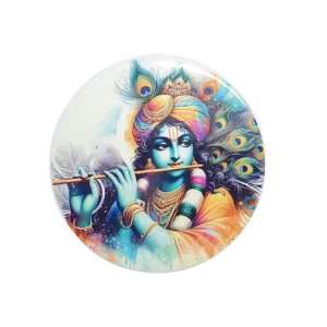 Stainless Steel Round Krishna Fridge Magnet | Decorative Spiritual Magnet for Home & Office | Pack of 1