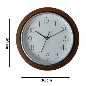Brown Wooden Type Design Round Analog Clock with Black Numbers | Silent Sweep Quartz Movement | Decorative Wall Clock for Home, Office, and Living Room | Length-Breadth-Height 30cm x 30cm x 1.5cm