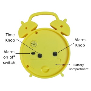 HiTechMart Yellow Alarm Clock – Cute Smiley Face Analog Clock with Alarm and Retro Design – Perfect for Kids, Bedroom and Gift
